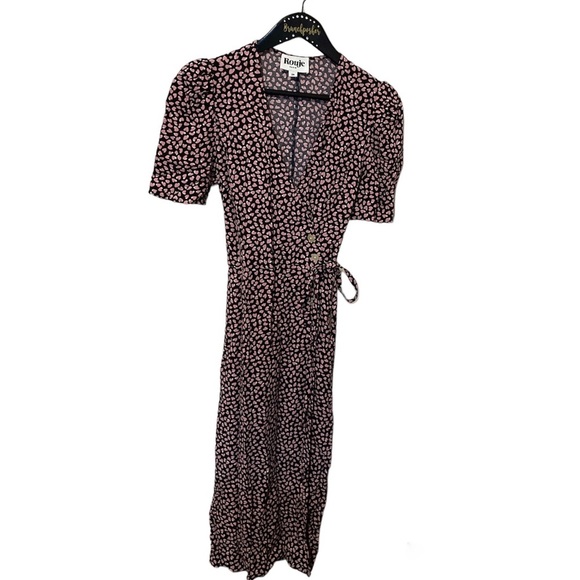 Rouje Dresses & Skirts - Rouje Gabin Marine Heart Midi Dress Deep V Neck Wrap Side Buttons